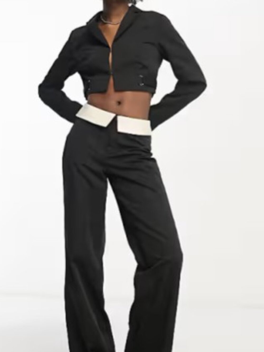 COLLUSION Wide-Leg Black Trousers White Contrast Waistband Sz 8 Streetwear Old $